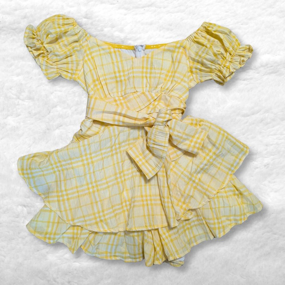 yellow plaid cottagecore romper